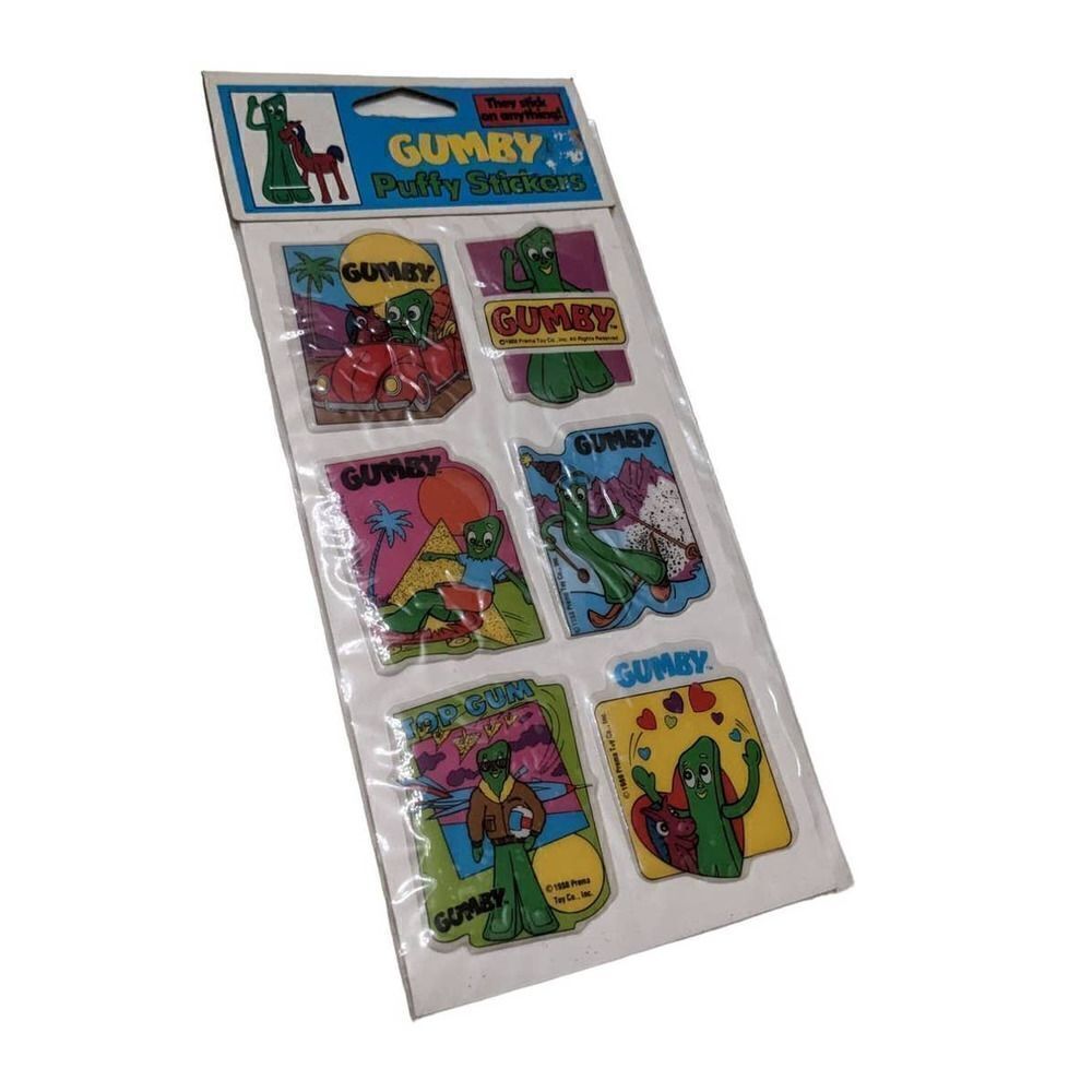 Gumby Pokey Cartoon Puffy Stickers Vintage NOS Sealed 1988 Gordy Prema